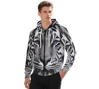 KETAFOUND Men'S Zip Up Hooded Sweatshirt, Wild Animal Ferocious Tiger Hoodies, Soft And Breathable Sweatshirts With Pockets, Comfortable Against The Skin Black Casual Long Sleeve Zipper Cardigan