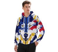 KETAFOUND Men'S Zip Up Hooded Sweatshirt, Wild Animal Wolf Hoodies, Soft And Breathable Sweatshirts With Pockets, Comfortable Against The Skin Colorful Casual Long Sleeve Zipper Cardigan