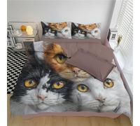 KETAFOUND Realistic Cat Print Double Duvet Cover Set - 3D Animal Patterns Bedding For Kids, Teens & Adults, Reversible Microfiber 200 X 200 Cm With Matching Pillowcase, Mixed Colors