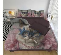 KETAFOUND Siamese Cat Print Single Duvet Cover Set - 3D Animal Patterns Bedding For Kids, Teens & Adults, Reversible Microfiber 135 X 200 Cm With Matching Pillowcase, Mixed Colors