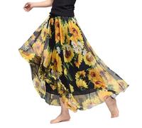 KETAFOUND Womens Vintage Maxi Skirt - Fashion Sunflower Print Bohemia Skirt Elastic High Waist Chiffon Dresses,Summer Elegant A-Line Skirt for Party Beach Skirt,Black,S
