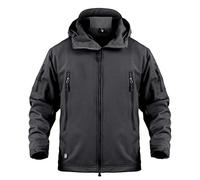 Ketamyy Mens Camo Tactical Coat Hooded Autumn Winter Outdoor Army Military Softshell Fleece Lined Waterproof Windproof Warm Hunting Hiking Jacket Black 2XL