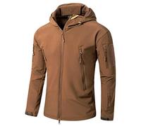 Ketamyy Mens Camo Tactical Coat Hooded Autumn Winter Outdoor Army Military Softshell Fleece Lined Waterproof Windproof Warm Hunting Hiking Jacket Coffee M