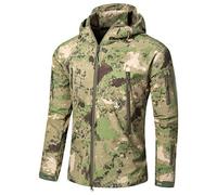 Ketamyy Jacket - Mens Camo Tactical Hooded Softshell, Fleece-Lined Waterproof Windproof, Green XL