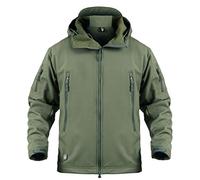 Ketamyy Mens Camo Tactical Jacket Hooded Softshell Fleece Lined Waterproof Windproof Green XL