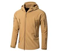 Ketamyy Mens Camo Tactical Coat Hooded Autumn Winter Outdoor Army Military Softshell Fleece Lined Waterproof Windproof Warm Hunting Hiking Jacket Soil Yellow XL