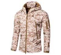 Ketamyy Mens Camo Tactical Coat Hooded Autumn Winter Outdoor Army Military Softshell Fleece Lined Waterproof Windproof Warm Hunting Hiking Jacket Desert Camouflage XL