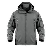 Ketamyy Men's Camo Tactical Hooded Jacket Softshell Fleece Lined Waterproof Windproof Grey XL