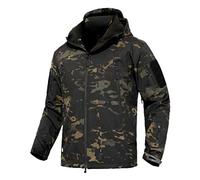 Ketamyy Mens Camo Tactical Coat – Hooded Softshell, Fleece-Lined, Waterproof, Dark Camouflage 4XL