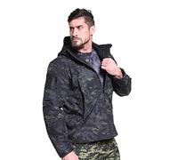 Ketamyy Men's Tactical Camo Jacket – Waterproof Softshell, Fleece Lined, Hooded, Black CP XL