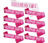 KETAOO 9PCS Birthday Squad Sashes for Girl, Hot Pink Birthday Girl Sash Set for Funny 10th 11th 13th 16th 18th 21st or Other Birthday Party Favors Decorations