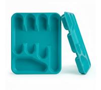 Ketayle Basic Tier Cutlery Tray Turquoise - BPA-Free Plastic, Food Safe, Non-Slip Base, Perfect for Drawer Organization, Dimensions 27x33.5x4.5 cm, Durable and Easy to Clean