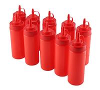 Ketchup Bottles Squeeze, Ketchup And Mustard Bottles 340ml 10pcs Narrow Nozzle Food Grade PE Condiment Squeeze Bottles with Detachable Cover for Sauce Oil Cream Vineger (Red)