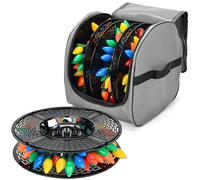 Keten Christmas Light Storage Bag, 600D Oxford Fabric Christmas Light Organizer with Reinforced Handles, 3 Reels Included to Hold 375ft Mini Christmas, Tree Lights & Extension Cords-Grey