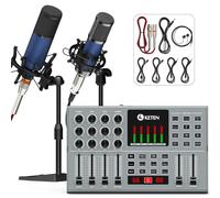Keten Podcast Equipment Bundle For 2, Audio Interface with 48V & 3.5MM XLR Condenser Microphones for All-In-One DJ Mixer, Smartphone & PC, Perfect for Podcasting, Recording, Singing, Streaming, Gaming