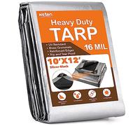 Keten Tarps Heavy Duty Waterproof 10’ X 12’, Extra Thick 16 Mil, Tear & Fade Resistant, 100% UV Blocking, Outdoor Tarp with Reinforced Grommets for Roof, Camping, Patio, Pool, Boat(Silver/Black)