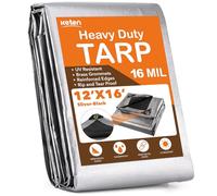 Keten Tarps Heavy Duty Waterproof 12’ X 16’, Extra Thick 16 Mil, Tear & Fade Resistant, 100% UV Blocking, Outdoor Tarp with Reinforced Grommets for Roof, Camping, Patio, Pool, Boat(Silver/Black)