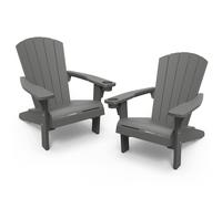 Keter 2 Pack Alpine Adirondack Resin Outdoor Furniture Patio Chairs with Cup Holder-Perfect for Beach, Pool, and Fire Pit Seating, Dark Grey