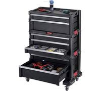 Keter 7 Drawer Trolley Module - Workshop Trolley for Small and Large Tools - Removable Swivel Wheels with Brakes, 3 Removable Boxes - Locking - 60 x 37.8 x 74.2 cm - Black