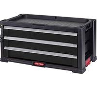 Keter 3-Drawer Expandable Trolley Module - Workshop Trolley for Small and Large Tools - Removable Swivel Wheels with Brakes - Central Locking - 56.2 x 29 x 26.2 cm - Black