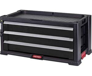 Keter 3-Drawer Expandable Trolley Module - Workshop Trolley for Small and Large Tools - Removable Swivel Wheels with Brakes - Central Locking - 56.2 x 29 x 26.2 cm - Black