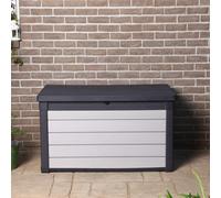 Keter 380L DUOTECH Garden Storage Box Anthracite/White - Weather-Resistant, Lockable, Gas-Spring Lid, Doubles as Bench (247615)