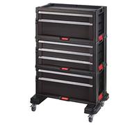 Keter 7 Drawer Trolley Module - Workshop Trolley for Small and Large Tools - Removable Swivel Wheels with Brakes, 3 Removable Boxes - Locking - 60 x 37.8 x 74.2 cm - Black