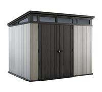 Keter Artisan 8x7 All Season Storage Shed with Clear Windows, Built-in Ventilation, Customizable Walls and Lockable Double Doors, Grey