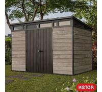 Keter Ashwood Signature 11.2 X 7.2 Ft Outdoor Storage Shed, Decocoat Wood-Look Resin Panels,heavy-Duty Floor,windows & Ventilation