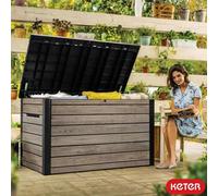 Keter Ashwood Signature 870L Deck Box, Lockable Outdoor Storage, Wood-Effect Resin, Hydraulic Lid, Garden Bench Chest