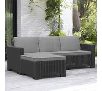Keter California Chaise Matt Graphite Resin 3 Seater Garden Furniture Set With Footstool