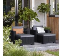 Keter California Balcony Deluxe Graphite Resin 2 Seater Garden Furniture Set With Chair & Footstool