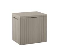 Keter City 30 Gallon Resin Outdoor Storage Box and Patio Furniture Side Table for Pool and Garden Accessories, Beige