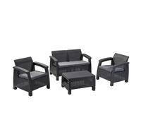 Keter Corfu Lounge Set, Rattan, Graphite/Grey Lounge Set in Rattan Look, Modern Lounge Balcony Furniture