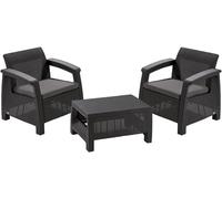 Keter Corfu Weekend Set Outdoor 2 Seater Rattan Garden Furniture Table Chairs