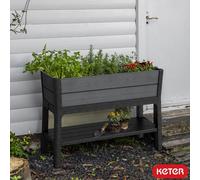 Keter Cortina 1.1M Raised Garden Bed With Self-Watering System, Wood Effect Resin, Ergonomic Design, Smart Water Gauge