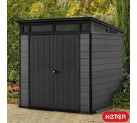 Keter Cortina 7Ft 1" X 7Ft 1" (2.16X2.16M) Outdoor Storage Shed - Evotech Wood-Look Resin, Steel-Reinforced, Lockable Doors