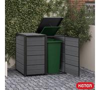 Keter Cortina Hide Away Bin Store 2 Section - Wheelie Bin Storage For 240L Bins, Evotech Wood Effect, Weather Resistant
