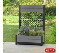 Keter Cortina Privacy Tulip Screen Planter Outdoor Evotech Wood-Effect Divider With Integrated Planter Box, Grey