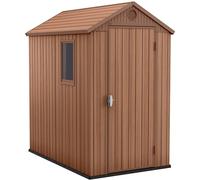 Keter Darwin 4x6 Garden Storage Shed - Wood-Look, Plastic, Weatherproof, 1-2 Hour Assembly, Side-Hinged Doors, Window, Ventilation, Lockable