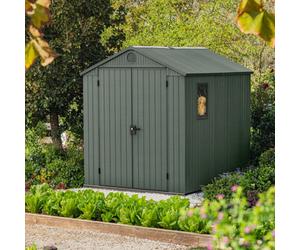 Keter Darwin 8X6 Ft Apex Green Plastic 2 Door Shed With Floor & 1 Window (Base Included)