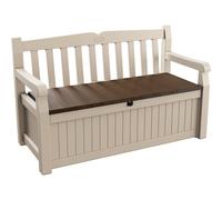 Keter Eden Bench 265L Outdoor 60% recycled Garden Furniture Storage Box Beige & Brown Wood Panel Effect | Fade Free | All Weather Resistant | Safe and