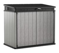 Keter Elite Store 4.6 x 2.7 Foot Resin Outdoor Storage Shed with Easy Lift Hinges, Perfect for Trash Cans, Yard Tools, and Pool Toys, ft, Grey & Black