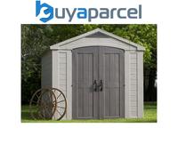 Keter Factor Beige Garden Shed 8 x 11 ft Apex Outdoor Storage Wood Effect Resin