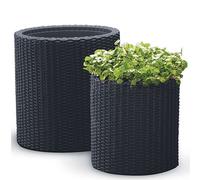 Keter Flower Pot 2-Piece Set Rattan Look Plant Pot Decoration