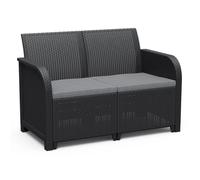 Keter Garden 2-Seater Sofa Rosalie Graphite Outdoor Terrace Patio Sofa Seating