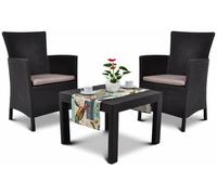 Keter Garden Furniture Set 2 Chairs + Table with Cushions Brown Patio Balcony UK