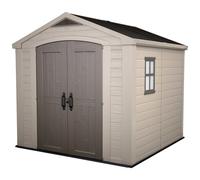 Keter Factor Beige Garden Shed 8 x 8 ft Apex Outdoor Storage Wood Effect Resin