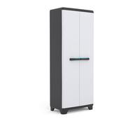 Keter Linear Plastic Tall Cabinet, Light Grey/Black/Blue 68 x 39 x 173 cm