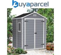 Keter Manor Grey Garden Shed 6 x 5 ft Apex Outdoor Storage Wood Effect Resin